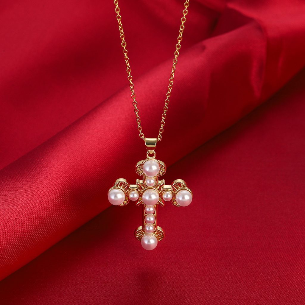 Pearl Cross Stainless Steel Necklace